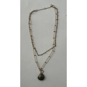 Banana Republic Layered Gold Tone Paperclip Chain Necklace Stone Pendant